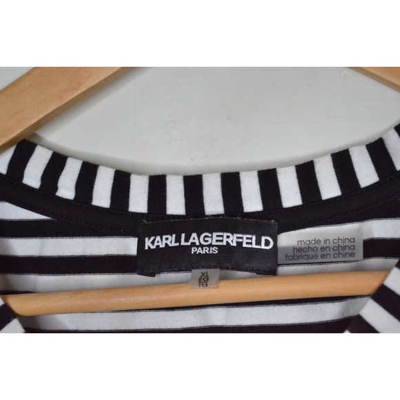 Karl Lagerfeld Paris Women's XL Black/White‎ Strips Knit Top Short Sleeve - Picture 4 of 6